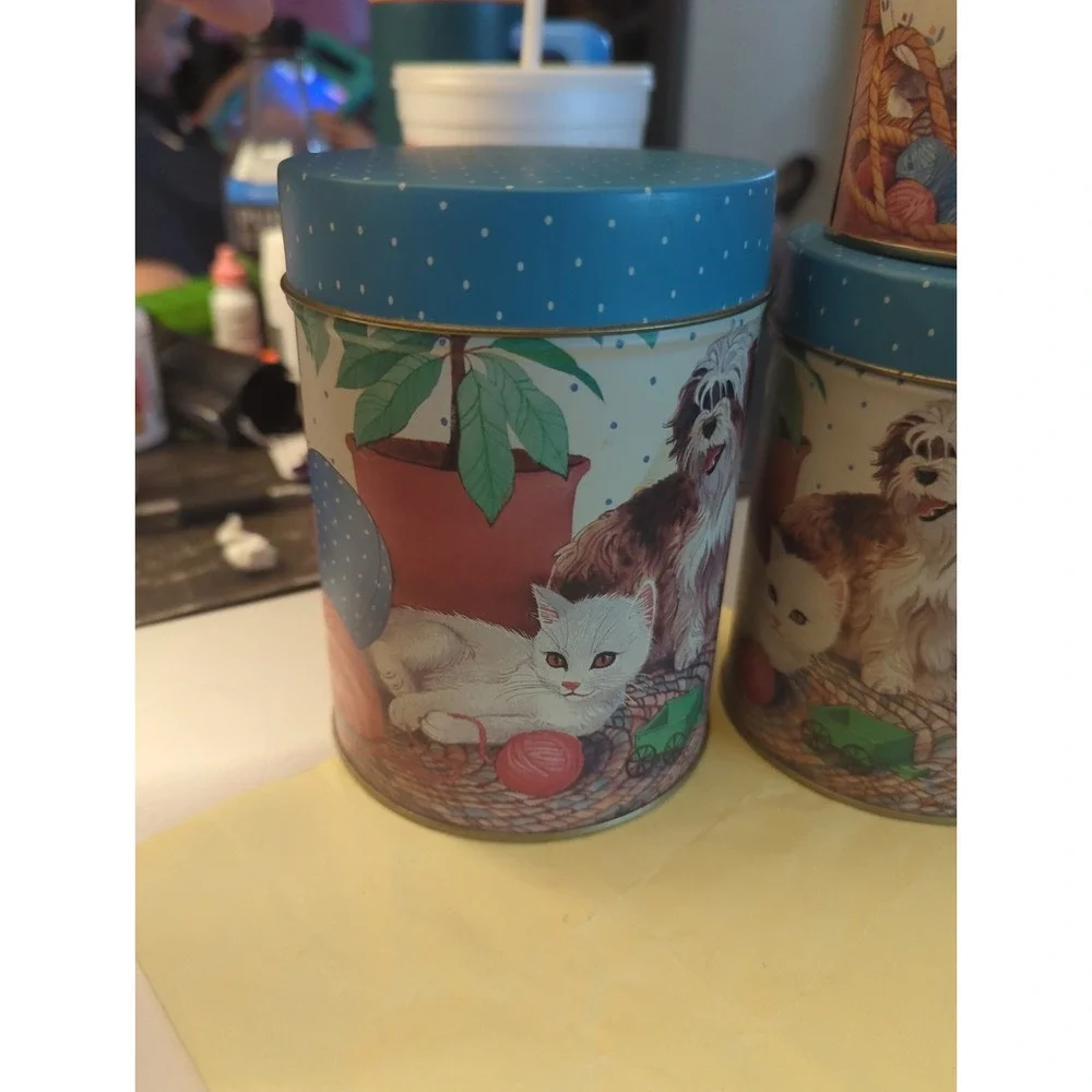 Vintage JSNY Best Friends Dogs and Cats Nesting Canister Set 3 Piece Cottage